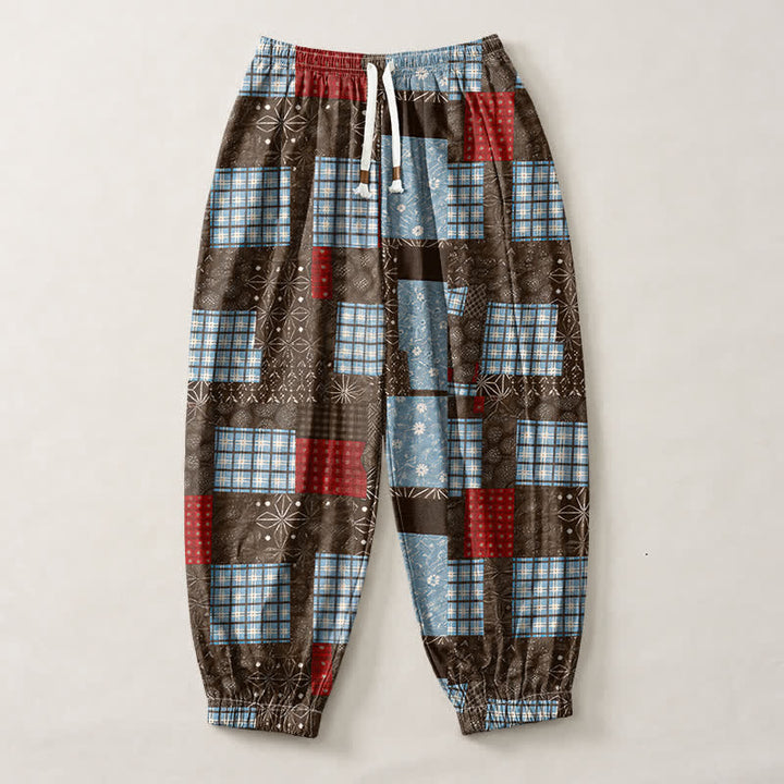 Buddha Stones Harembroek voor heren met Zakken , vintage patchwork- en ruitpatroon van 100% Cotton. - image 1