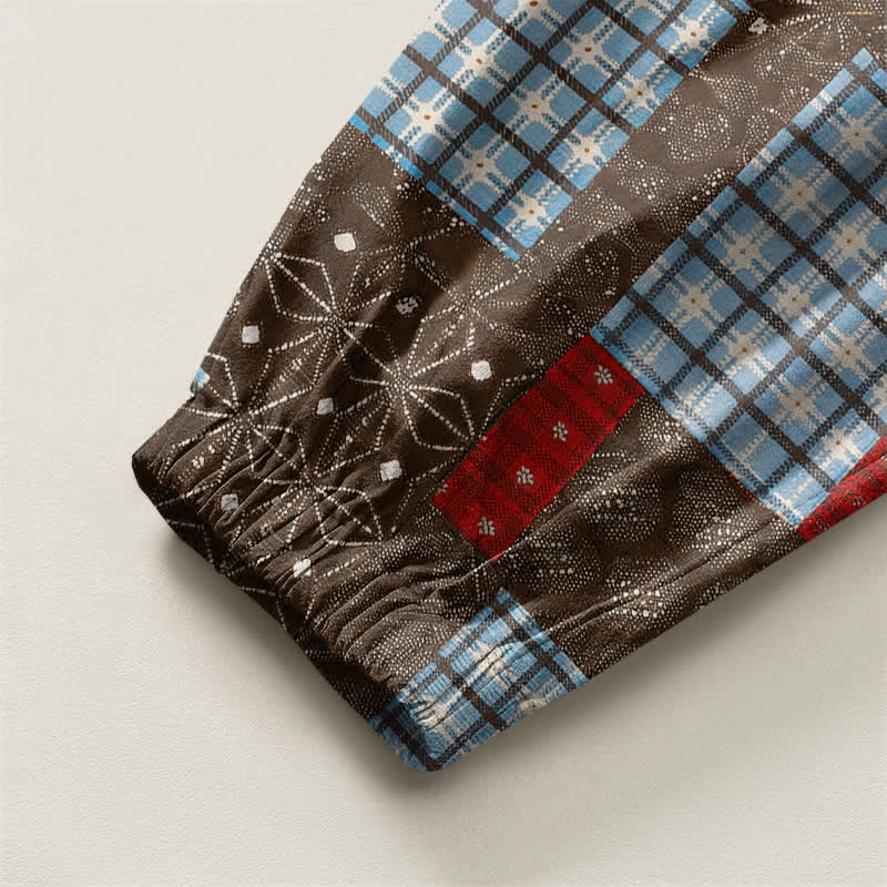 Buddha Stones Harembroek voor heren met Zakken , vintage patchwork- en ruitpatroon van 100% Cotton. - image 4