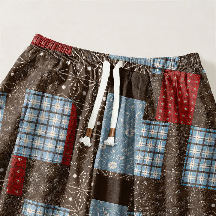 Buddha Stones Harembroek voor heren met Zakken , vintage patchwork- en ruitpatroon van 100% Cotton. - image 3