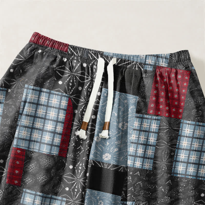 Buddha Stones Harembroek voor heren met Zakken , vintage patchwork- en ruitpatroon van 100% Cotton. - image 9