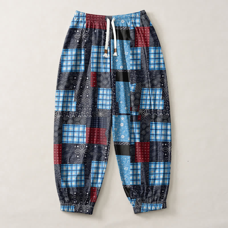 Buddha Stones Harembroek voor heren met Zakken , vintage patchwork- en ruitpatroon van 100% Cotton. - image 13