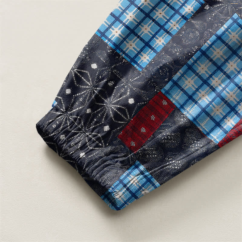 Buddha Stones Harembroek voor heren met Zakken , vintage patchwork- en ruitpatroon van 100% Cotton. - image 16