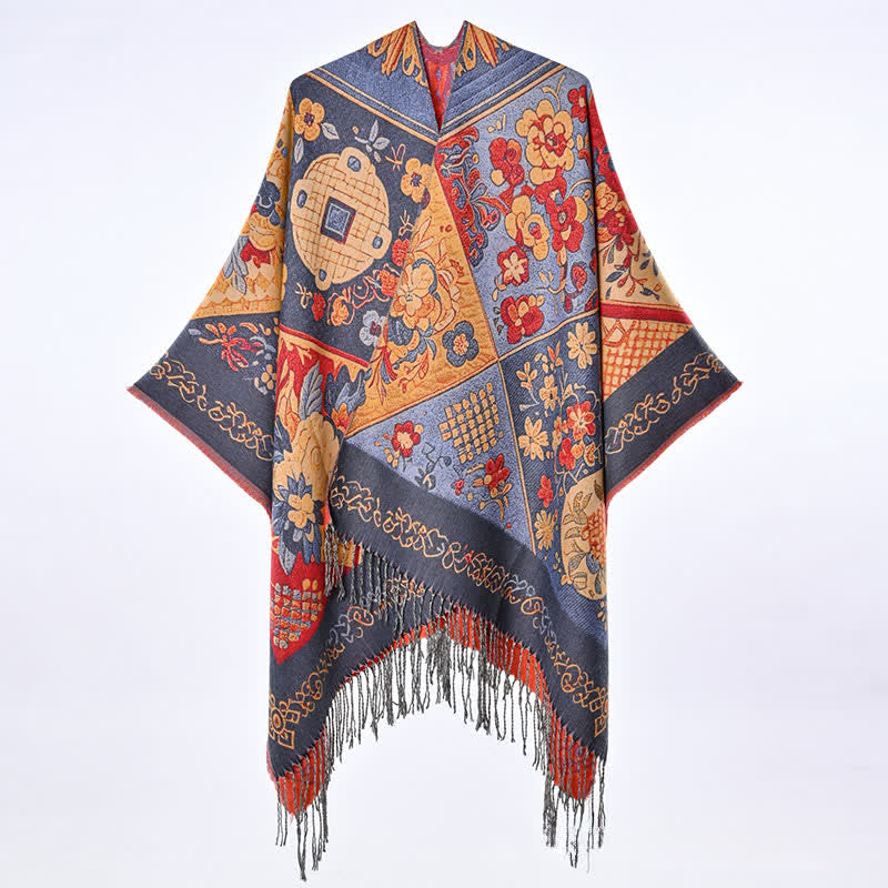 Buddha Stones Herfst/Winter Boho Bloemen Patchwork Kwastjes Dames Sjaal (groot) - image 5