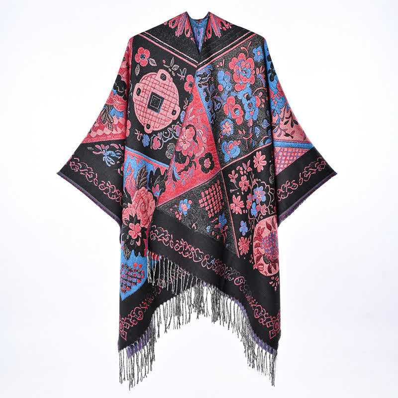 Buddha Stones Herfst/Winter Boho Bloemen Patchwork Kwastjes Dames Sjaal (groot) - image 1