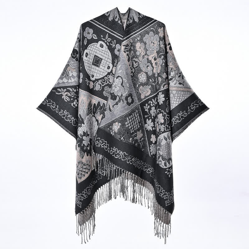 Buddha Stones Herfst/Winter Boho Bloemen Patchwork Kwastjes Dames Sjaal (groot) - image 9