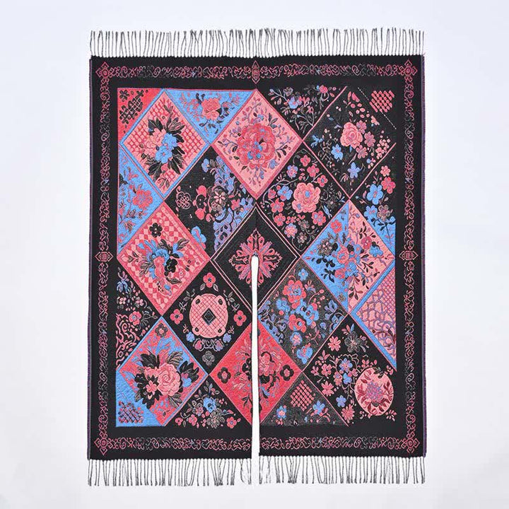 Buddha Stones Herfst/Winter Boho Bloemen Patchwork Kwastjes Dames Sjaal (groot) - image 3