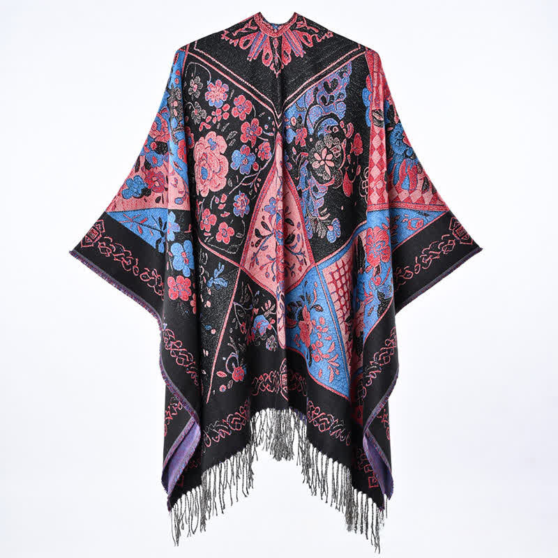 Buddha Stones Herfst/Winter Boho Bloemen Patchwork Kwastjes Dames Sjaal (groot) - image 2