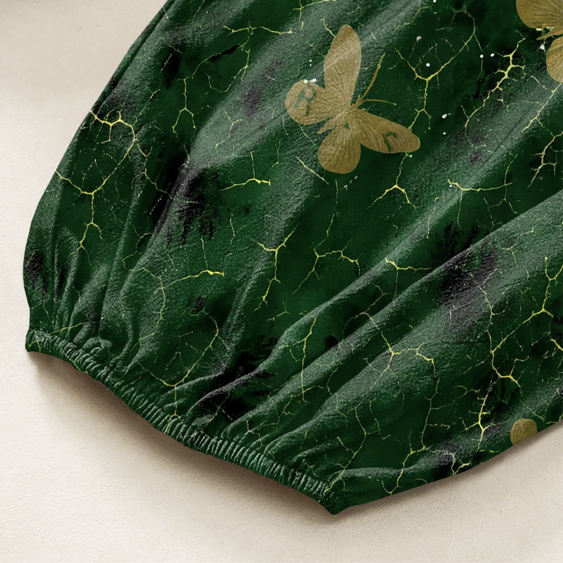Buddha Stones Dames harembroek met elastische Taille en Zakken , met botanisch vlinderpatroon en craquelé-effect. - image 6