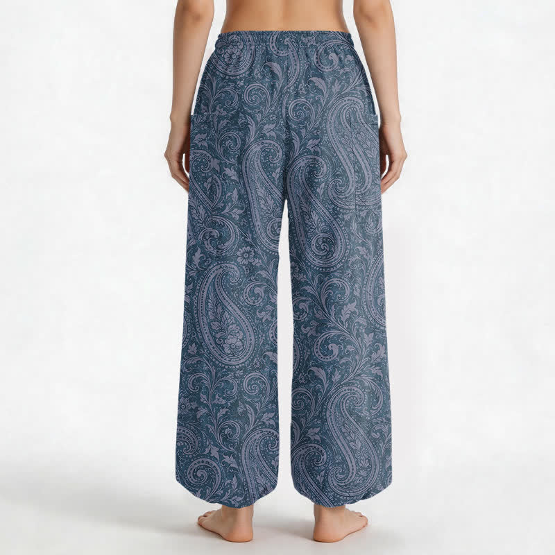 Buddha Stones Dames harembroek van katoen met vintage paisleyprint, elastische Taille en Zakken . - image 2