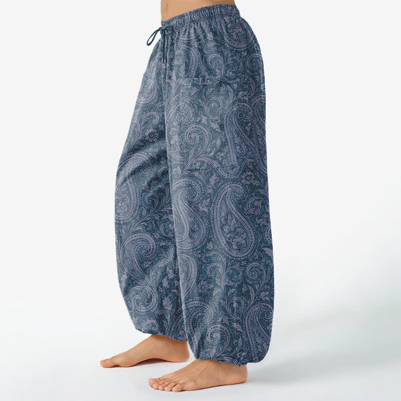 Buddha Stones Dames harembroek van katoen met vintage paisleyprint, elastische Taille en Zakken . - image 1