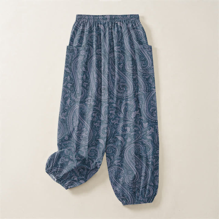 Buddha Stones Dames harembroek van katoen met vintage paisleyprint, elastische Taille en Zakken . - image 4
