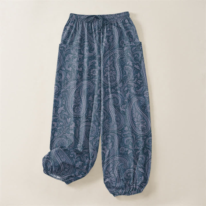 Buddha Stones Dames harembroek van katoen met vintage paisleyprint, elastische Taille en Zakken . - image 3
