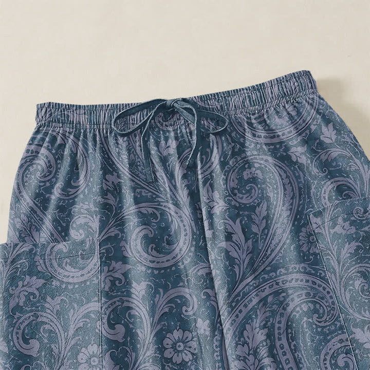 Buddha Stones Dames harembroek van katoen met vintage paisleyprint, elastische Taille en Zakken . - image 5