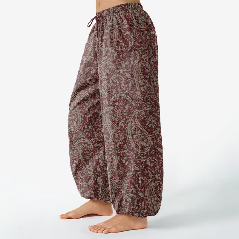 Buddha Stones Dames harembroek van katoen met vintage paisleyprint, elastische Taille en Zakken . - image 8
