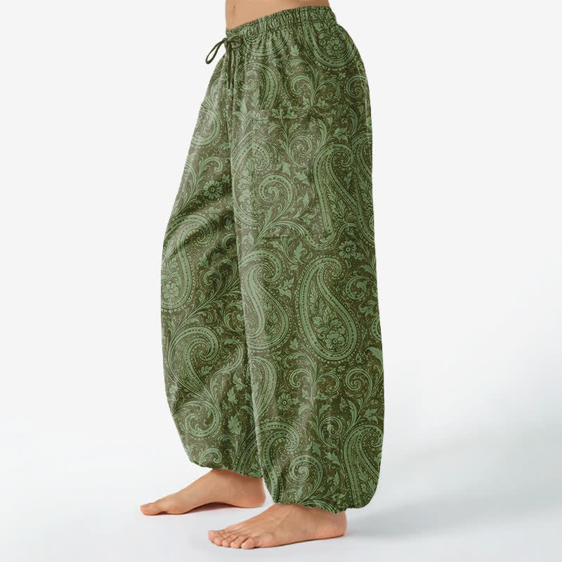 Buddha Stones Dames harembroek van katoen met vintage paisleyprint, elastische Taille en Zakken . - image 11