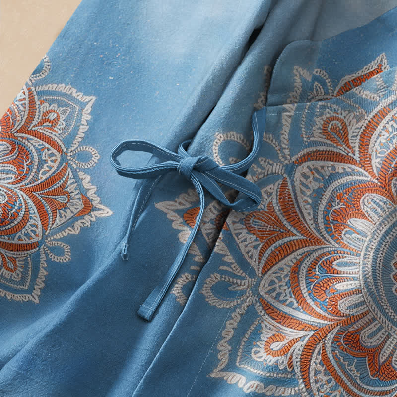 Buddha Stones Katoen Boho Mandala Print Hanfu Stijl Wikkel V-hals Vetersluiting Dames Lange mouw Overhemden - image 3