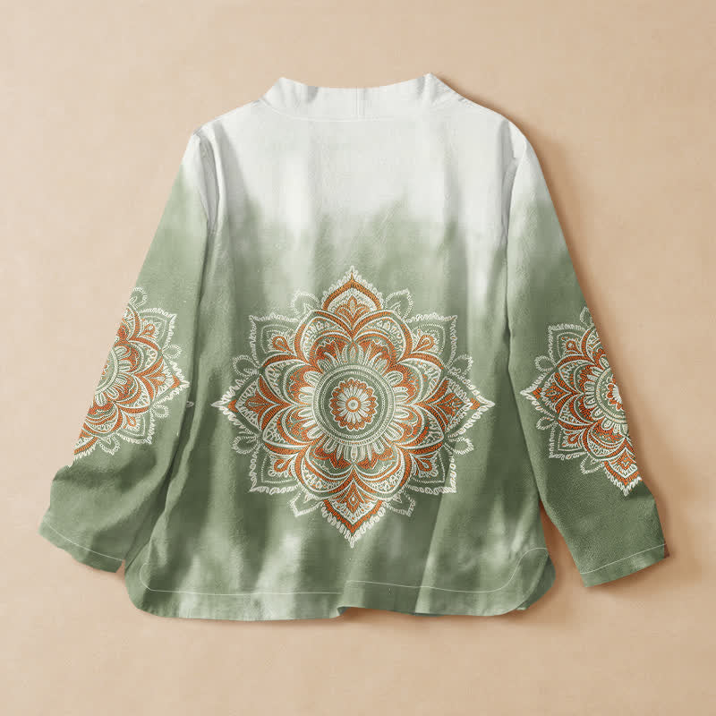 Buddha Stones Katoen Boho Mandala Print Hanfu Stijl Wikkel V-hals Vetersluiting Dames Lange mouw Overhemden - image 6
