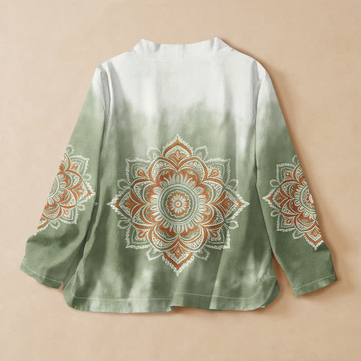 Buddha Stones Katoen Boho Mandala Print Hanfu Stijl Wikkel V-hals Vetersluiting Dames Lange mouw Overhemden - image 6