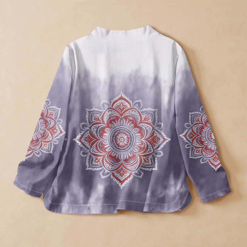 Buddha Stones Katoen Boho Mandala Print Hanfu Stijl Wikkel V-hals Vetersluiting Dames Lange mouw Overhemden - image 8
