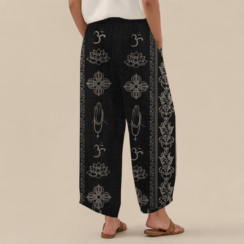Buddha Stones Katoenen Lotus Double Dorje Vajra Namaste Om Patroon Geplooide Taille met Elastische Taille en Zakken - image 2