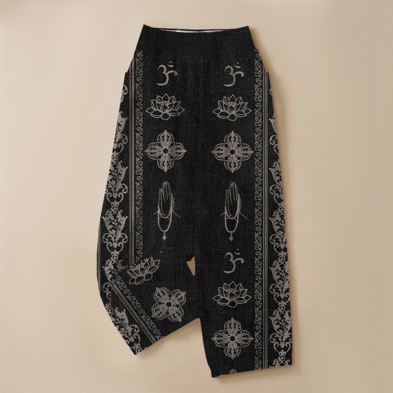 Buddha Stones Katoenen Lotus Double Dorje Vajra Namaste Om Patroon Geplooide Taille met Elastische Taille en Zakken - image 3