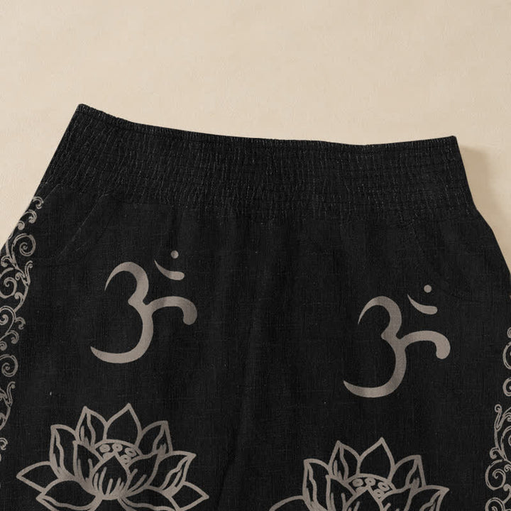 Buddha Stones Katoenen Lotus Double Dorje Vajra Namaste Om Patroon Geplooide Taille met Elastische Taille en Zakken - image 4