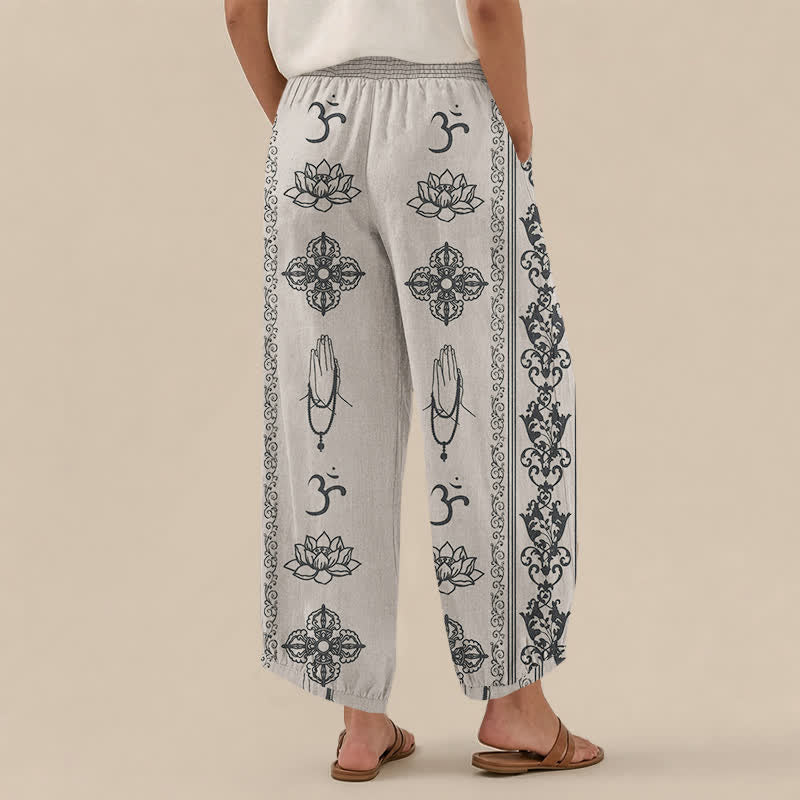Buddha Stones Katoenen Lotus Double Dorje Vajra Namaste Om Patroon Geplooide Taille met Elastische Taille en Zakken - image 8