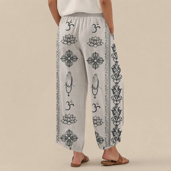 Buddha Stones Katoenen Lotus Double Dorje Vajra Namaste Om Patroon Geplooide Taille met Elastische Taille en Zakken - image 8
