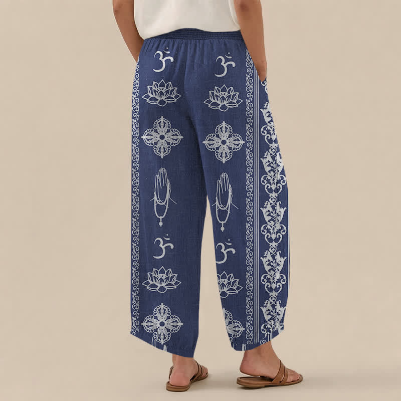 Buddha Stones Katoenen Lotus Double Dorje Vajra Namaste Om Patroon Geplooide Taille met Elastische Taille en Zakken - image 12