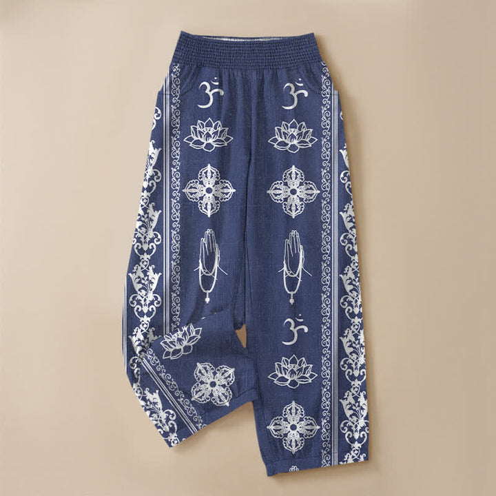 Buddha Stones Katoenen Lotus Double Dorje Vajra Namaste Om Patroon Geplooide Taille met Elastische Taille en Zakken - image 13