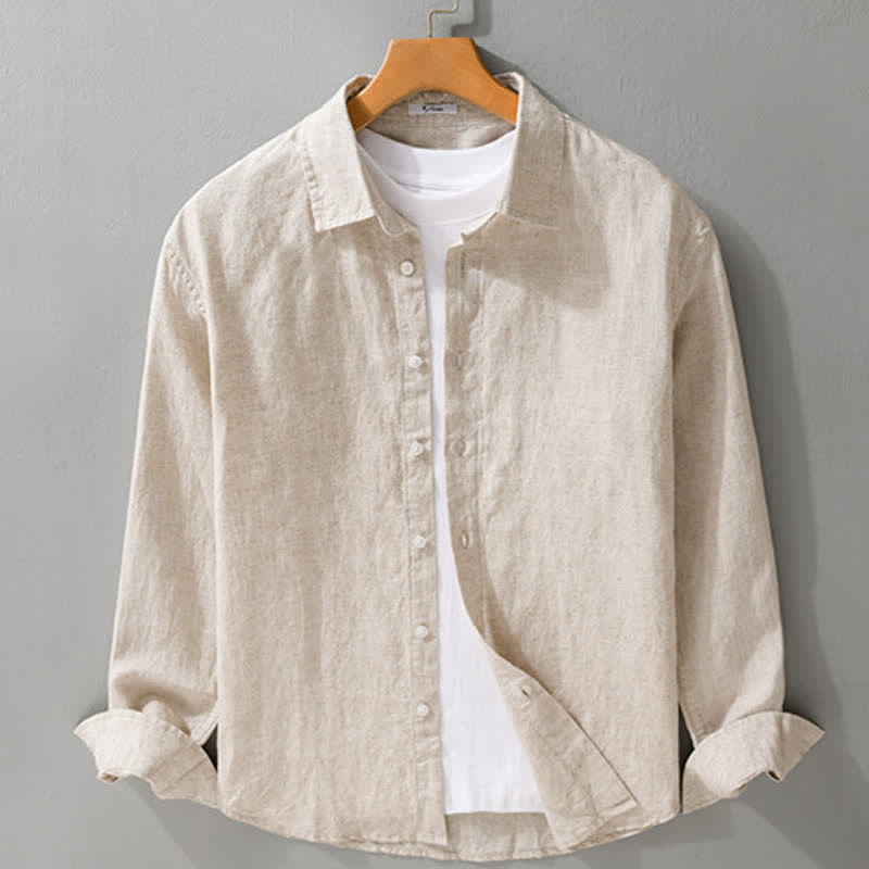 Buddha Stones Casual minimalistische Overhemden met Lange mouw mouwen en knoopsluiting voor de lente en herfst, effen kleur. - image 1