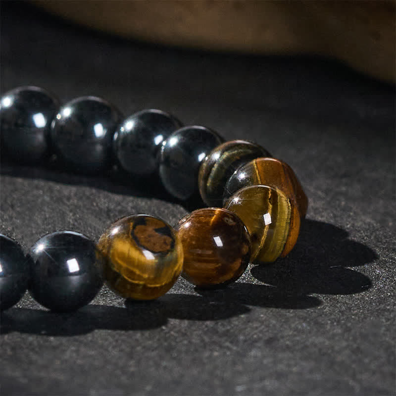 Buddha Stones Armband met focuskralen van tijgeroog en hematiet - image 4