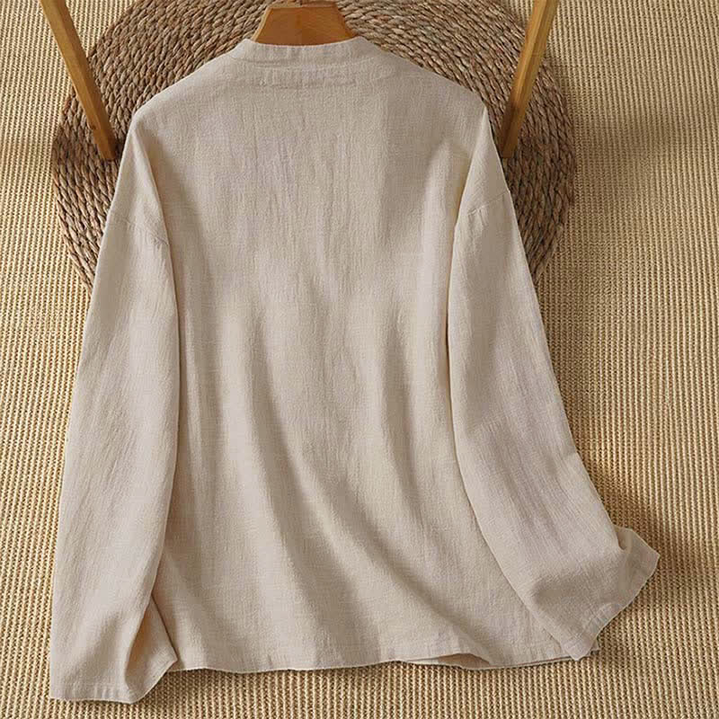 Buddha Stones Casual vintage Tang-stijl Overhemden met Lange mouw en Zakken , geschikt voor de herfst. - image 1
