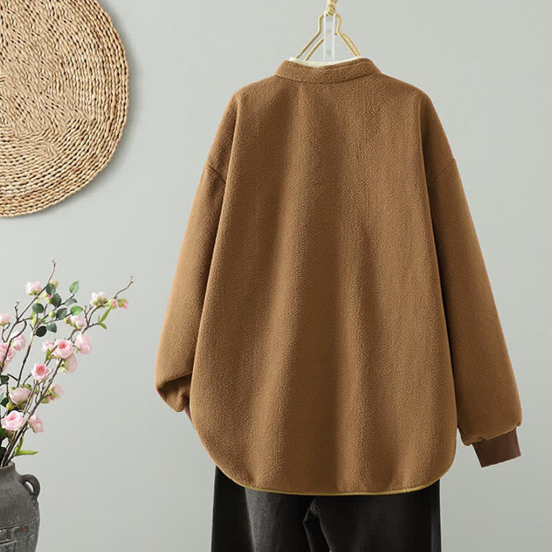 Buddha Stones Winterse casual Tang-stijl damesjas met Mandarin kraag en zakken - image 1