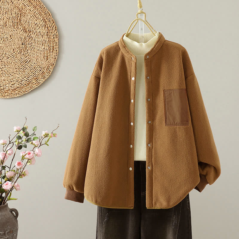 Buddha Stones Winterse casual Tang-stijl damesjas met Mandarin kraag en zakken - Peru - US8-10，UK/AU12-14，EU40-42 (2XL) - image 0