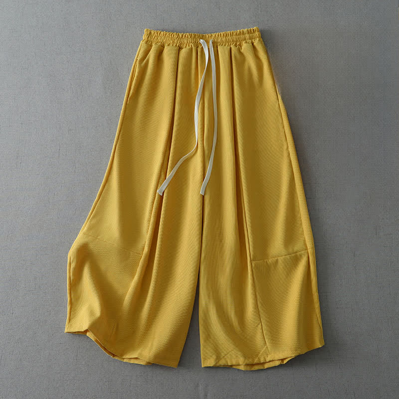 Buddha Stones Casual lente/zomer capri broek met trekkoord, effen kleur, wijde pijpen, damesbroek met zakken - Goud - US6, UK/AU10, EU38 (XL) - image 0