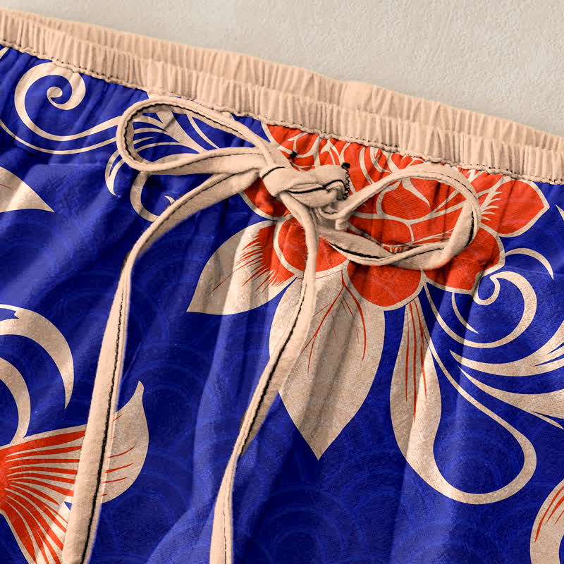 Buddha Stones Damesbroek van 100% Cotton met artistiek koi-golfpatroon, elastische Taille en Zakken. - image 1
