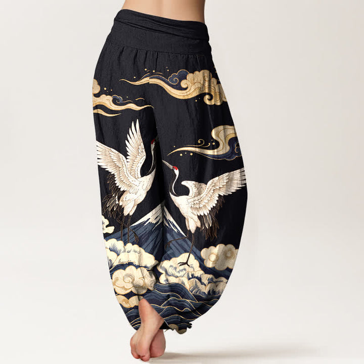 Buddha Stones Dames harembroek met elastische Taille en kraanvogel- en bergwolkenpatroon - image 2