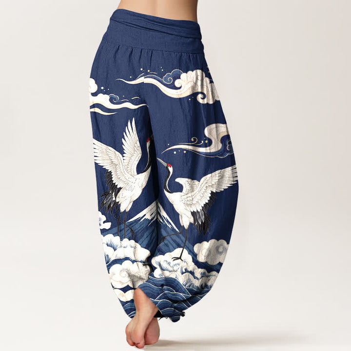 Buddha Stones Dames harembroek met elastische Taille en kraanvogel- en bergwolkenpatroon - image 7