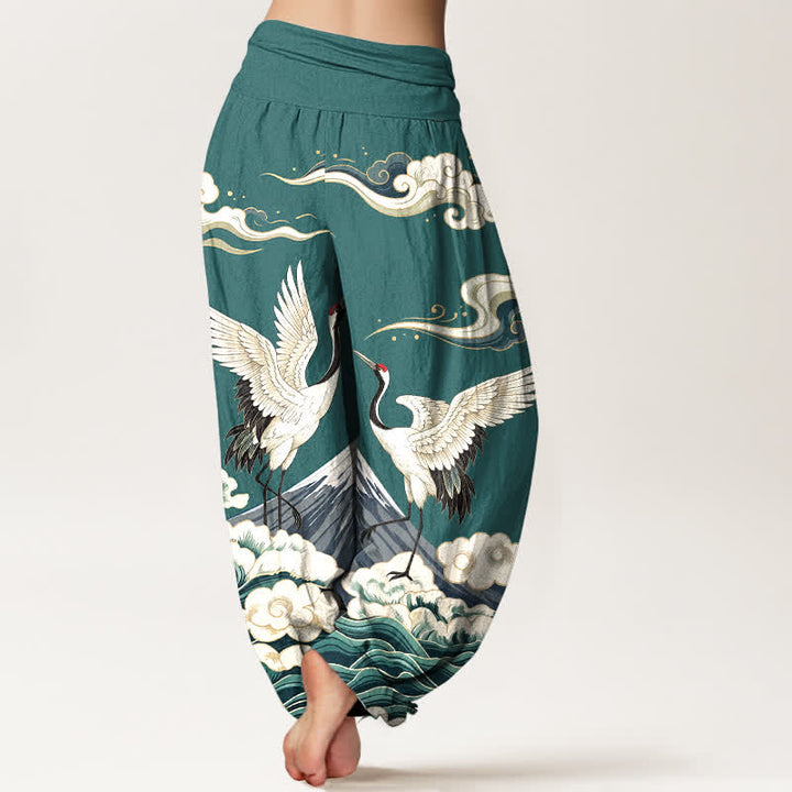 Buddha Stones Dames harembroek met elastische Taille en kraanvogel- en bergwolkenpatroon - image 10