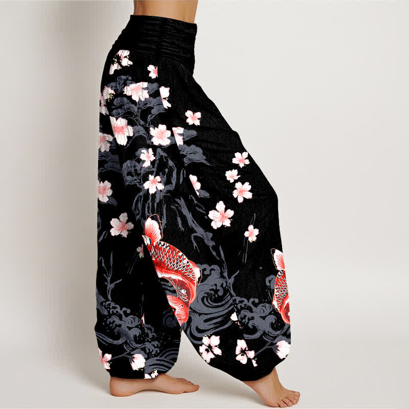 Buddha Stones Dames harembroek met elastische Taille en koi- en sakura-patroon van katoen - image 6