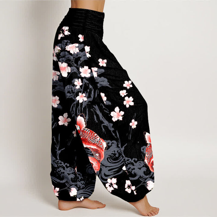 Buddha Stones Dames harembroek met elastische Taille en koi- en sakura-patroon van katoen - image 6