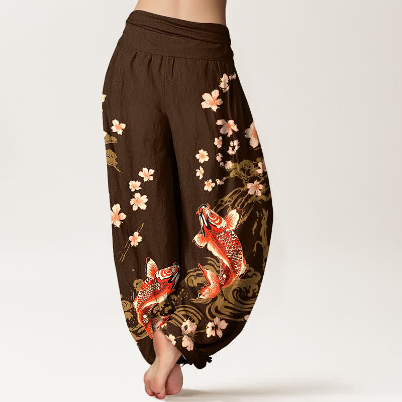 Buddha Stones Dames harembroek met elastische Taille en koi- en sakura-patroon van katoen - image 10