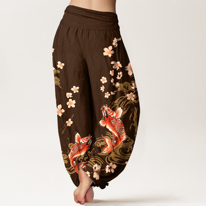 Buddha Stones Dames harembroek met elastische Taille en koi- en sakura-patroon van katoen - image 10