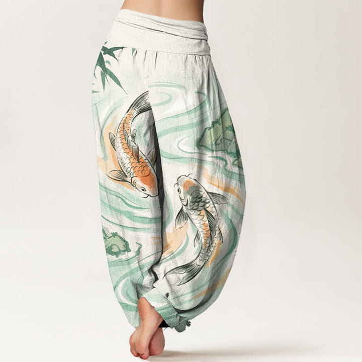 Buddha Stones Dames harembroek met elastische Taille en koivissen- en rotsgolfpatroon - image 1