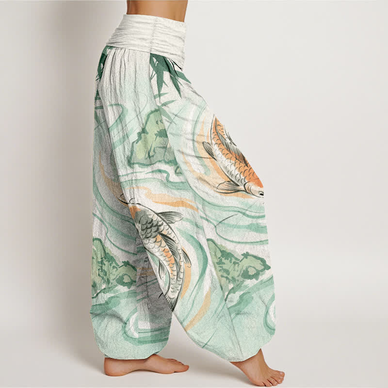 Buddha Stones Dames harembroek met elastische Taille en koivissen- en rotsgolfpatroon - image 2