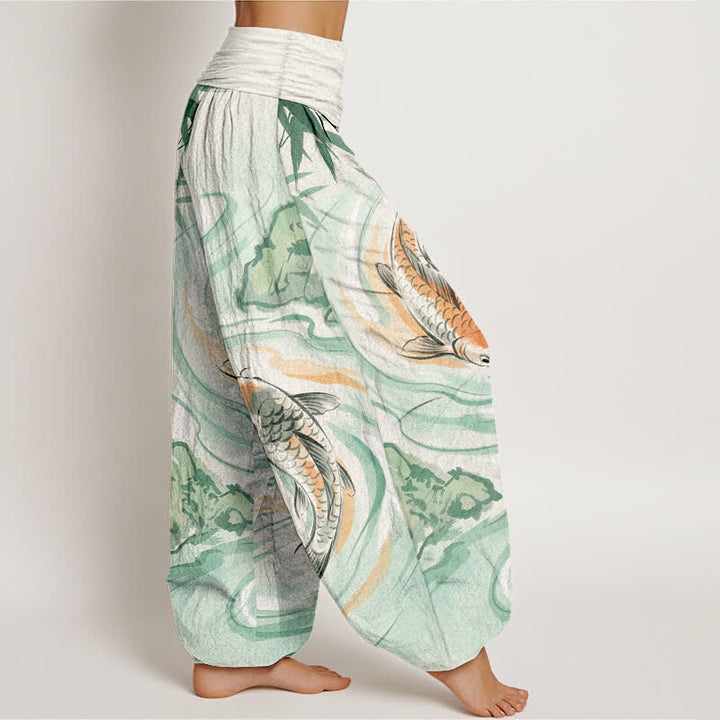 Buddha Stones Dames harembroek met elastische Taille en koivissen- en rotsgolfpatroon - image 2