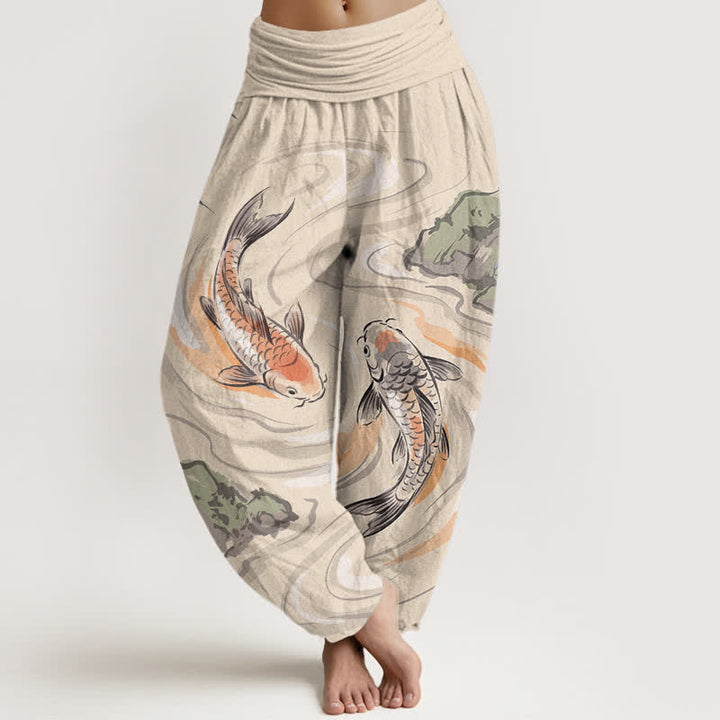 Buddha Stones Dames harembroek met elastische Taille en koivissen- en rotsgolfpatroon - Antiek wit - US16, UK/AU20, EU48 (3XL) - image 5