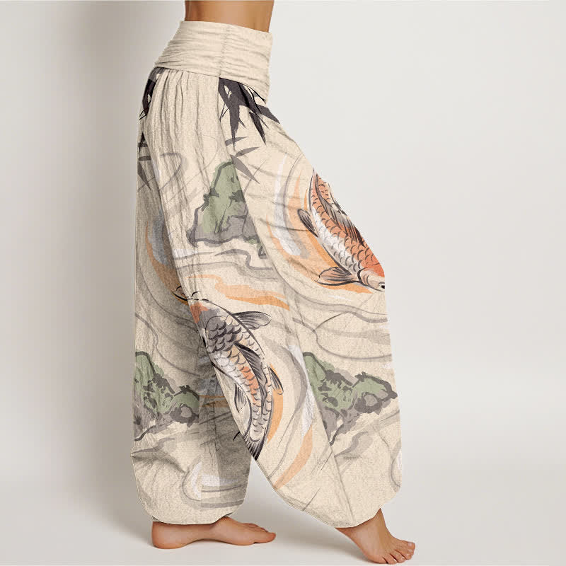 Buddha Stones Dames harembroek met elastische Taille en koivissen- en rotsgolfpatroon - image 6