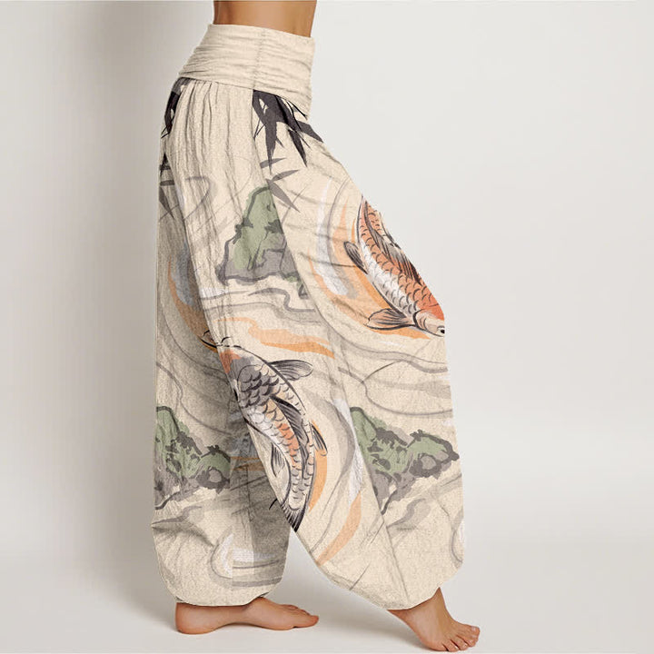 Buddha Stones Dames harembroek met elastische Taille en koivissen- en rotsgolfpatroon - image 6